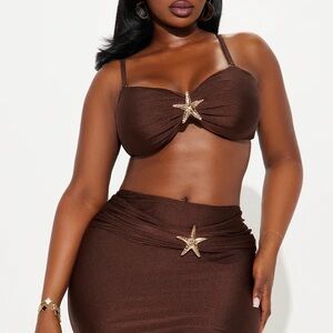 Follow The Waves Starfish Hardware 3 Piece Bikini Skirt Set - Brown